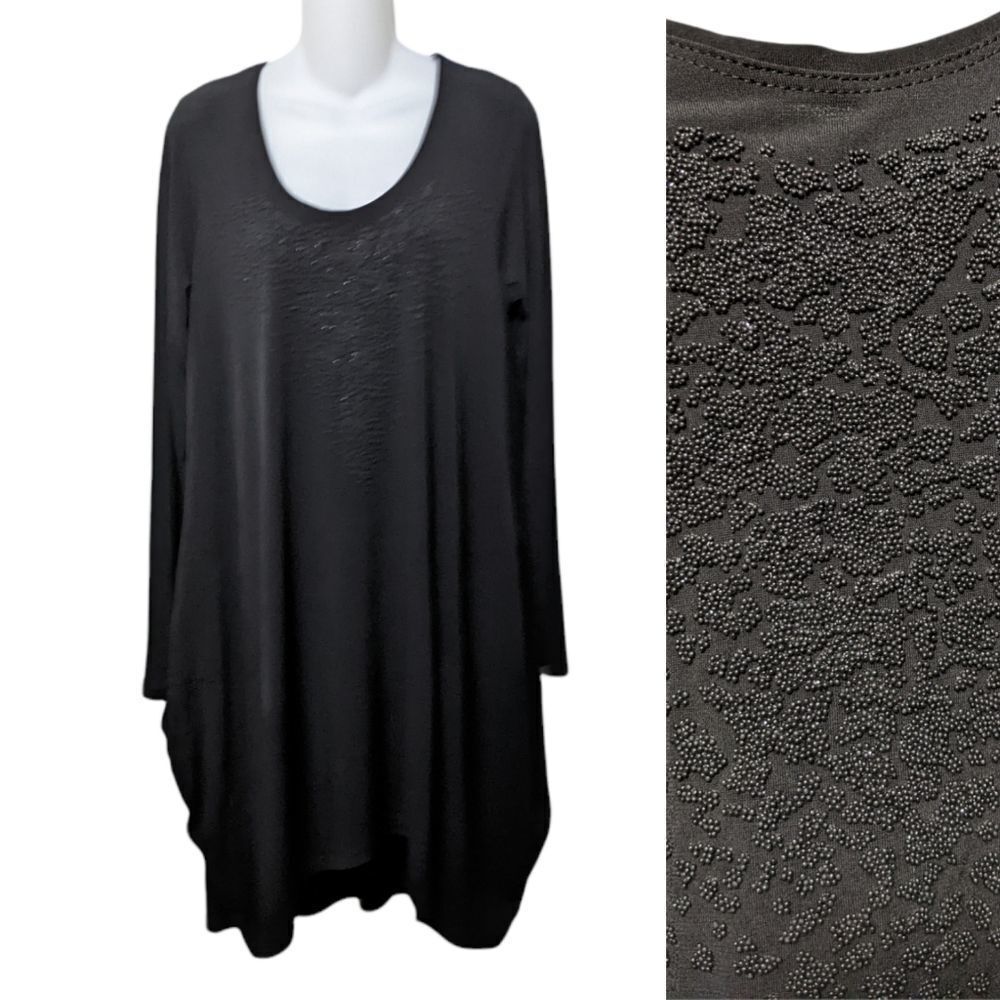 LAUREN VIDAL Lagenlook Beaded Loose Oversized Midi Dress L